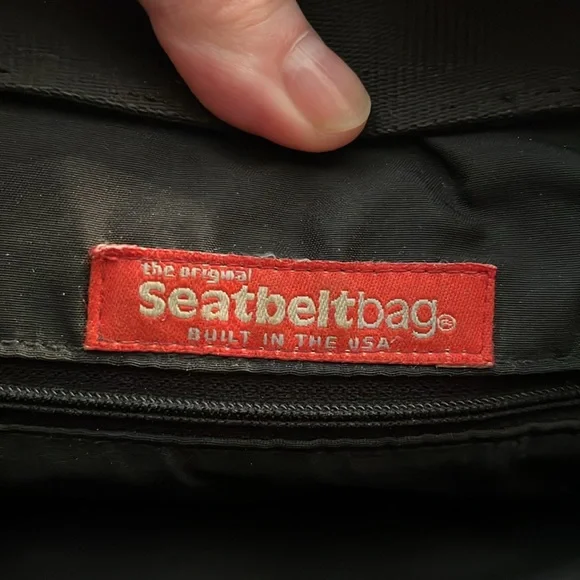 Original Seat Belt Vtg bag tote black woven medium zipper top, silver feet VGUC